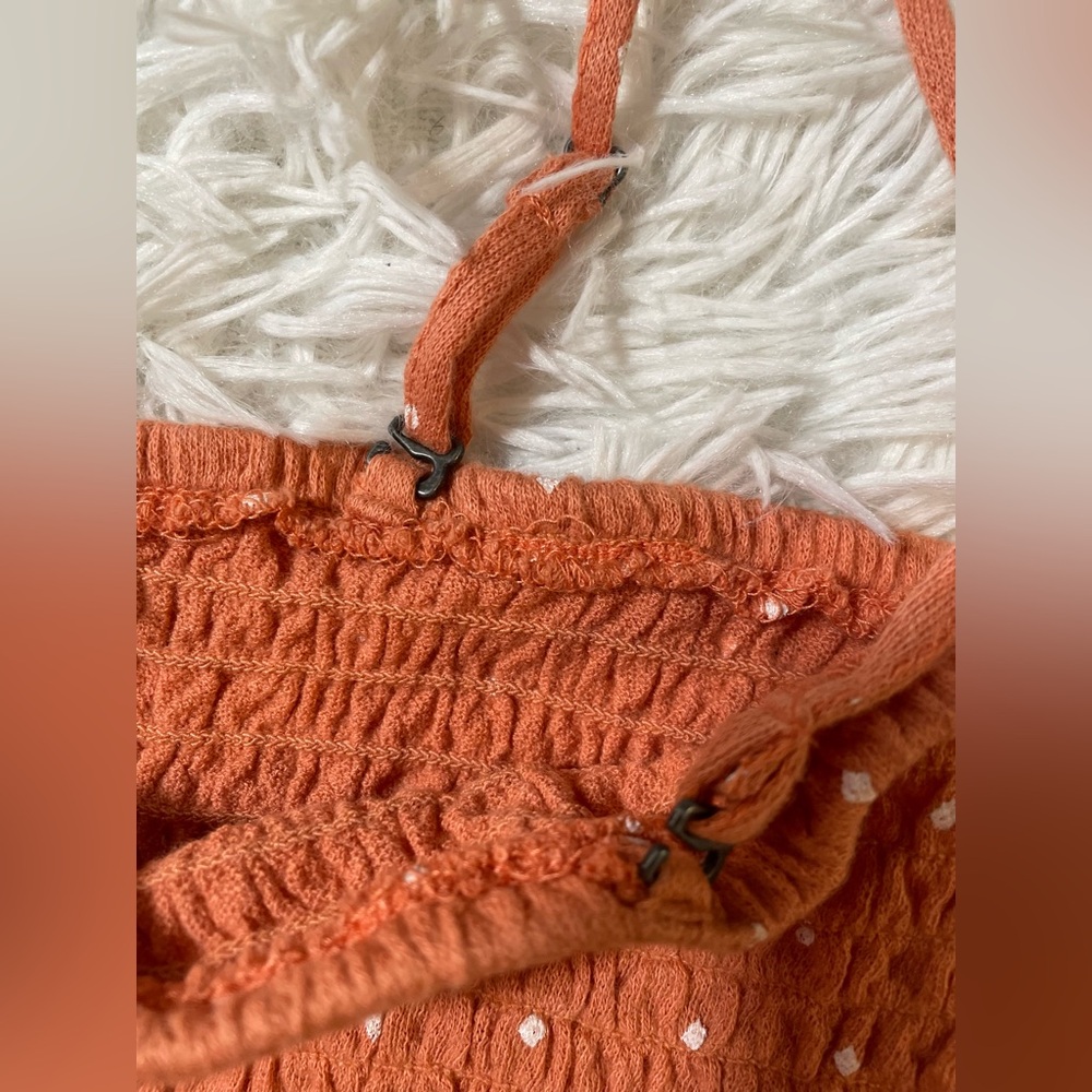 Roxy Smocked Beach Cover Up Resort Surfer Preppy Strappy Orange Dress Womens L - Picture 5 of 9